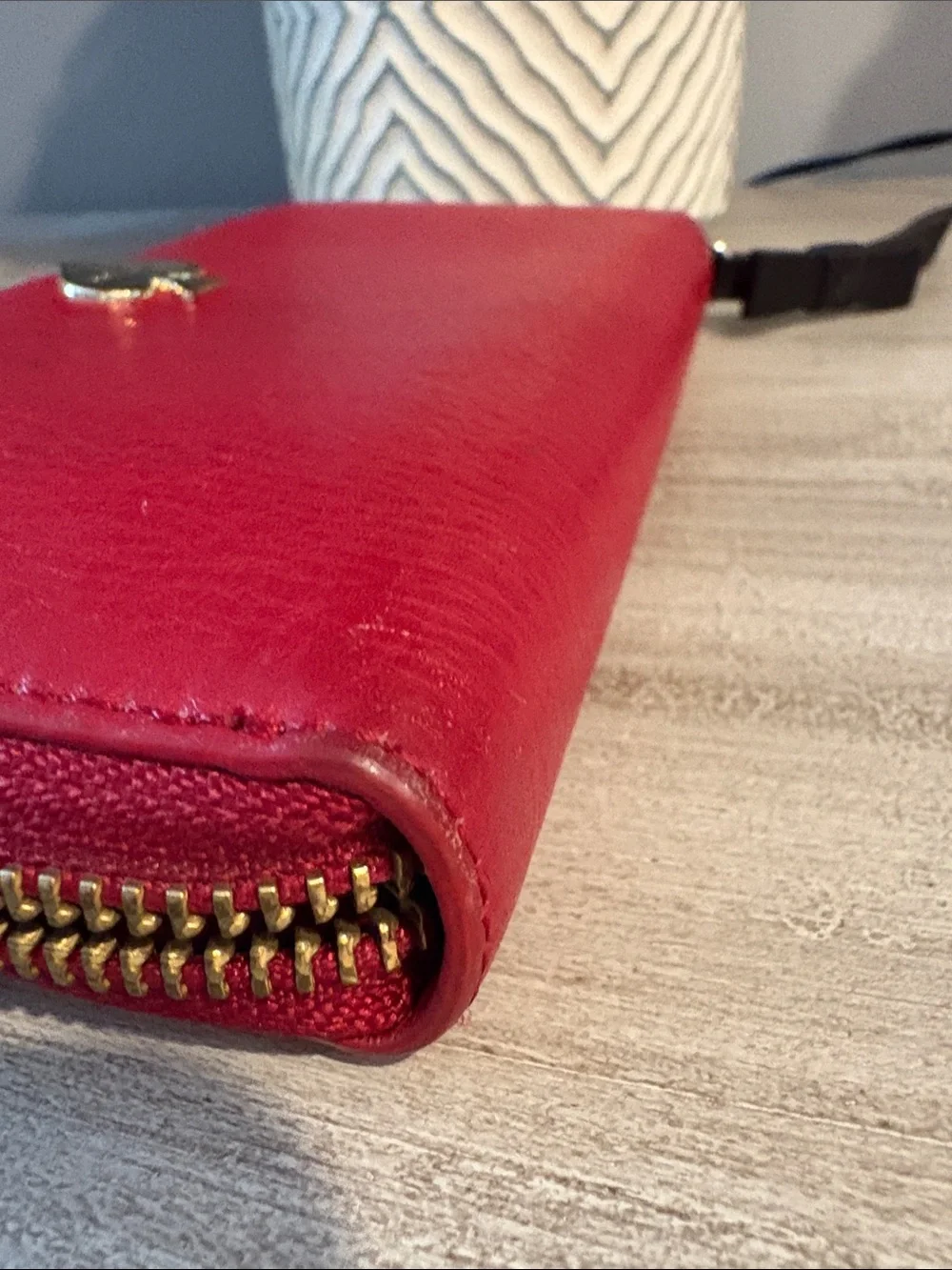 kate spade Red Leather Zip-Around Wallet with Spade Logo